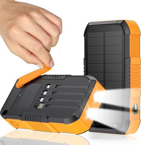 Solar Charger Power Bank 66800mAh Built in Hand Crank and 4 Cables, 22.5W Fast Charging PowerBank 6 Outputs & 4 Inputs, Portable Charger with Camping Flashlights & Compass for Outdoor (Orange) in Saudi Arabia