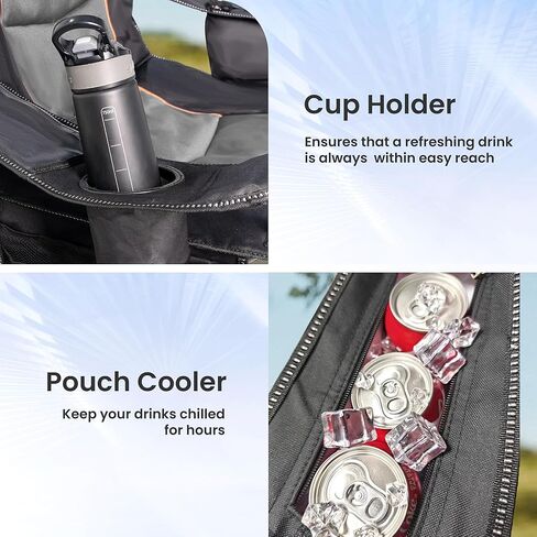 كرسي التخييم الضخم 500 رطل - كرسي قابل للطي محمول مع حقيبة برودة ، حامل كوب وحالة هاتف مقاومة للماء للبالغين ، الشاطئ ، المشي لمسافات طويلة ، الفناء الخلفي (الأسود والرمادي) in Kuwait