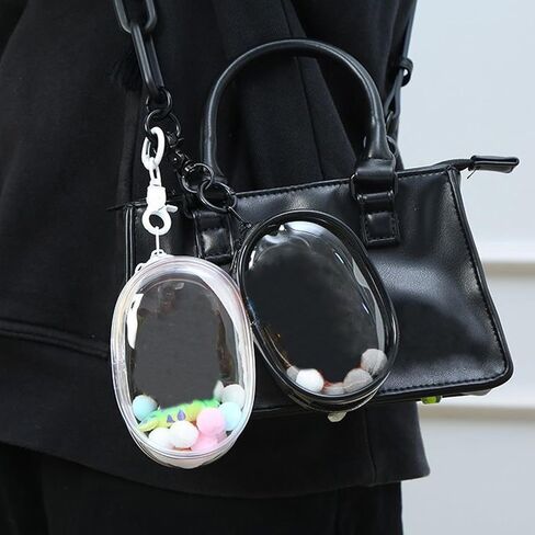 Clear Figure Display Bag with Keychain for Sonny Doll, Mystery Box Mini Figures Carrying Case Bag Pouch Keychain Charms for Collectibles (Clear, Oval) in Kuwait