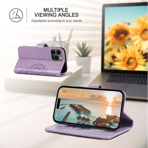 Wallet Case for iPhone 16 Pro,[RFID Blocking] 3 Card Holder Stand with Credit Card Slot PU Leather Magnetic Protective Flip Cover for iPhone 16 Pro (Light Purple) in Saudi Arabia