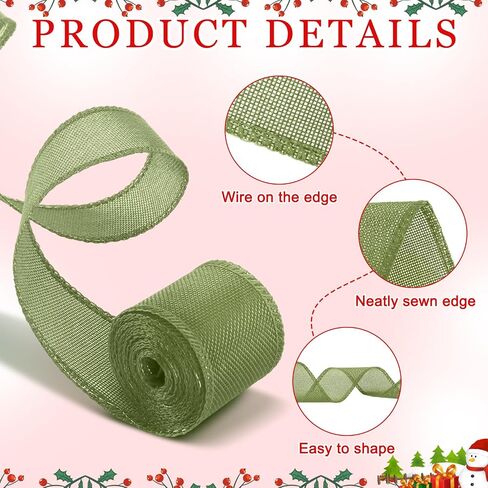 6 Rolls 33 Yards Christmas Burlap Ribbon Fabric Wired Edge Ribbon Green Red Natural Wrapping Ribbon Xmas Craft Ribbon Farmhouse Decorative Ribbon for DIY Christmas Holiday Decor, 2 Inch, 1 Inch in Saudi Arabia