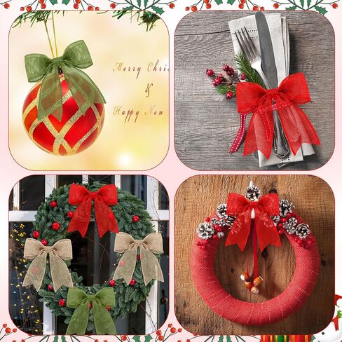 6 Rolls 33 Yards Christmas Burlap Ribbon Fabric Wired Edge Ribbon Green Red Natural Wrapping Ribbon Xmas Craft Ribbon Farmhouse Decorative Ribbon for DIY Christmas Holiday Decor, 2 Inch, 1 Inch in Saudi Arabia