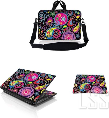 LSS 15 15.6 inches Laptop Messenger Crossbody Bag with Matching Laptop Skin Sticker & Mouse Pad Combo | Carrying Case for 14" 15" 15.6" or Smaller Size Notebook - Art Design in Saudi Arabia