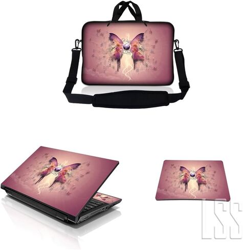 LSS 15 15.6 inches Laptop Messenger Crossbody Bag with Matching Laptop Skin Sticker & Mouse Pad Combo | Carrying Case for 14" 15" 15.6" or Smaller Size Notebook - Art Design in Saudi Arabia
