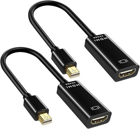 Mini DisplayPort to HDMI Adapter DP (متوافق مع Thunderbolt) إلى الحبل المغطى بالذهب HDMI 4KX2K لـ MacBook و Mac Mini و Microsoft Surface Pro 3/4 (Black و Mini DP إلى HDMI (2 عبوة)) in Saudi Arabia