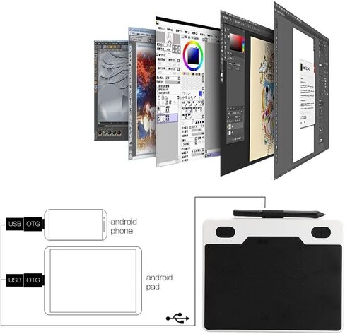 رسم جهاز لوحي للهاتف Android ، جهاز لوحي الكتابة المحمولة مع 8192 الضغط اللاسلكي القلم الكهرومغناطيسي لنظام التشغيل WindowsXP لـ Vista 7 8 10 لنظام Android (أبيض) in Kuwait