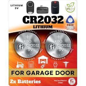 Garage Door Opener Battery - 2 Pack CR2032 Button Lithium 3V | Replacement Power for Major Remotes, Keypads, Sensors