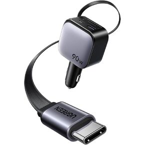 UGREEN 90W Retractable Car Charger, 3 in 1 USB C Car Phone Charger Fast Charging with Type C Cable, Cigarette Lighter Adapter Compatible with MacBook, iPhone 16 15 Pro Max, Galaxy S25 S24 Ultra, iPad