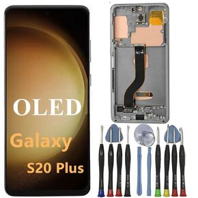 OLED GALAXY S20 Plus Plus Screen Presentive for Samsung S20 Plus 5G Display Touch Screen Digitizer Assembly SM-G985F SM-G986U SM-G986U1 LCD Pudprint (مع إطار أسود + أدوات)