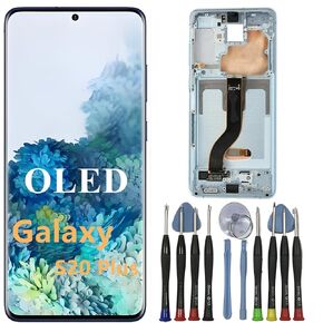OLED GALAXY S20 Plus Plus Screen Presentive for Samsung S20 Plus 5G Display Touch Screen Digitizer Assembly SM-G985F SM-G986U SM-G986U1 LCD Pudprint (مع إطار أسود + أدوات) in Kuwait