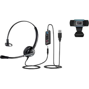 TruVoice VoicePro 30 USB Headset with Noise Canceling Microphone and 1080P Webcam Bundle (Single Ear Headset with USB Connection and High Definition Webcam in one Package)
