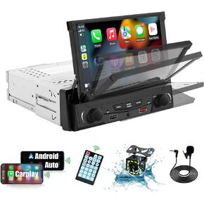 [MOTERIMPY] Y-METDRIVE 7 بوصة واحدة دينار واحد DIN FLIP OUT TOUCH SCREED STEREO مع Apple Carplay و Android AUTO ، جهاز استقبال سيارة قابلة للطي مع الشاشة مع Bluetooth 5.0/FM/AM/USB (TH0029)