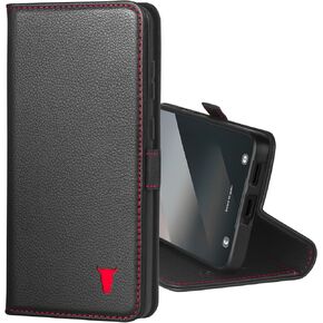 TORRO Leather Case Compatible with Samsung Galaxy S25 Edge 6.7" 2025 – Premium Leather Wallet Case with Kickstand and Card Slots (Black)