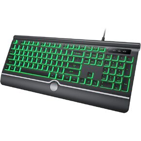 Backlit Computer Keyboards, Wired Light Up Keyboards with 7-Color Backlit, USB Lighted Keyboard Easy to See and Type, Corded Full-Size Keyboard for Windows Desktop, Laptop, PC