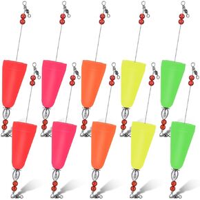 10 Pcs Popping Corks Floats for Saltwater High Visibility Cork Fishing Weighted Bobber Fishing Floats Bobbers Fishing Tackle for Redfish Speckled Trout Sheepshead Flounder, 5 Colors