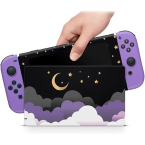 ZOOMHITSKINS Compatible with Switch Skin Cover Purple Cloud Moon Gold Sky Star Pastel Galaxy Lunar Moonlight Daydream 3M Vinyl Decal Sticker Wrap, Made in The USA