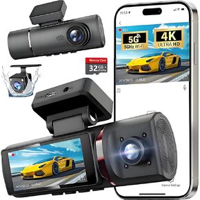 3 قناة 4K WIFI DASH CAM ، 4K+1080P+1080P الأمامي والخلفي ، كاميرا DASH ثلاثية مع بطاقة 32 جيجابايت ، التحكم في التطبيق ، مستشعر G ، وضع وقوف السيارات على مدار 24 ساعة ، تسجيل حلقة ، رؤية ليلية
