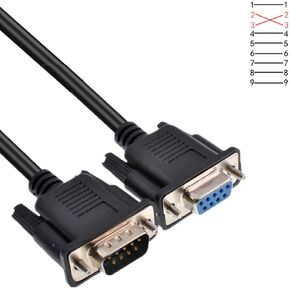 Oiyagai DB9 RS232 كبل التسلسلي ذكر إلى امتداد أنثى خالية من الحبل الصليب TX RX لاتصالات البيانات (5 أقدام)
