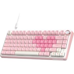 RK ROYAL KLUDGE R75 Mechanical Keyboard Wired with Volume Knob, 75% Keyboard Gasket Mounted, Hot Swappable, Creamy Sound, MDA Profile, PBT Keycaps, Pink