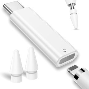 3Pack USB-C to Pencil Charger Adapter for Apple Pencil 1st Generation,Adapter for iPad 10th/11th A16 Bluetooth Pairing,USB C Male to for Lightning Charging Connector and Nib Tips for iPencil 1st