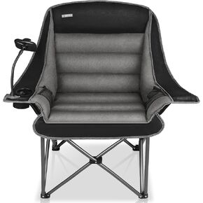 Camping Chairs for Adults-Oversized Extra Large Lawn Chair,Folding Comfy Padded Chair w/Phone Holder,Side Pocket,Cup Holder for Outdoor,Wide&Thick,Heavy Duty 400Lbs,Black