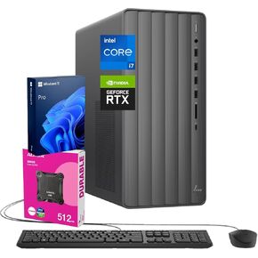 HP Envy Pro TE01 VR-Ready Tower Desktop, Intel i7-14700F, NVIDIA GeForce RTX 4060, 32GB RAM, 1TB SSD, Wired Mouse & KB, 3-in-1 Card Reader, Energy Star Certified, Bundle with Adata 512GB External SSD