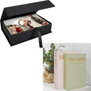 Linen Memory Keeper Set Photo Storage Box & Decorative Book Organizer Perfect for Wedding, Anniversary, Gift