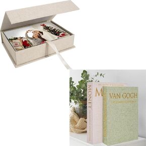 Linen Memory Keeper Set Photo Storage Box & Decorative Book Organizer Perfect for Wedding, Anniversary, Gift