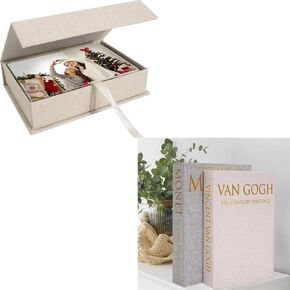 Linen Memory Keeper Set Photo Storage Box & Decorative Book Organizer Perfect for Wedding, Anniversary, Gift