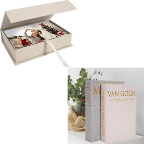 Linen Memory Keeper Set Photo Storage Box & Decorative Book Organizer Perfect for Wedding, Anniversary, Gift