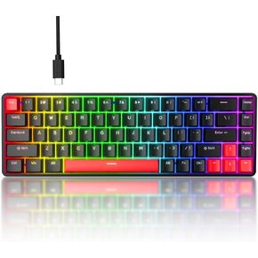 TMKB T68-C HE Rapid Trigger Gaming Keyboard - Hall Effect Magnetic Switches with Adjustable Actuation, 8000 Hz Polling Rate, 60% Hot-Swappable Compact for FPS/RTS Gamers (Black/Red)