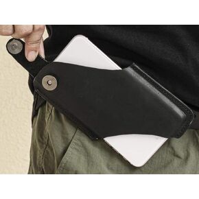 Universal Leather Phone Case on Belt, Holster with Belt Magnetic Closure, Leather Pouch, Phone Holder for iPhone, Cell-Phone Sheath Medium Dark Brown (Black)