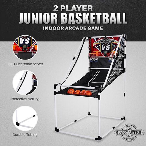 Lancaster 2 Player Junior Indoor Arcade Basketball Dual Hoop Shooting Rec Room Game Set with 4 Basketballs, Air Pump, and LED Scoreboard in Saudi Arabia