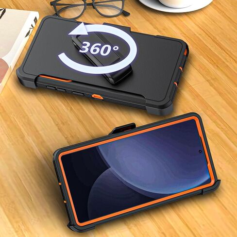 حالة الهاتف لـ Samsung Galaxy S25 Ultra Case ، غلاف حالة حامي الدروع الثقيلة الصلبة مع حزام حزام Clip لـ Samsung S25 Ultra Phone Case (Black+Orange) in Kuwait