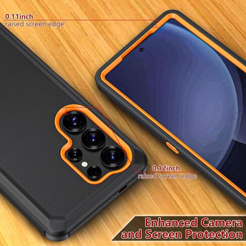 حالة الهاتف لـ Samsung Galaxy S25 Ultra Case ، غلاف حالة حامي الدروع الثقيلة الصلبة مع حزام حزام Clip لـ Samsung S25 Ultra Phone Case (Black+Orange) in Kuwait