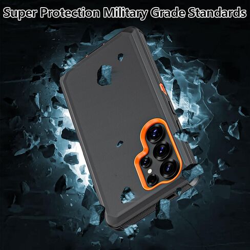 حالة الهاتف لـ Samsung Galaxy S25 Ultra Case ، غلاف حالة حامي الدروع الثقيلة الصلبة مع حزام حزام Clip لـ Samsung S25 Ultra Phone Case (Black+Orange) in Kuwait