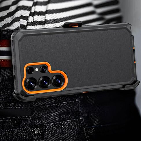 حالة الهاتف لـ Samsung Galaxy S25 Ultra Case ، غلاف حالة حامي الدروع الثقيلة الصلبة مع حزام حزام Clip لـ Samsung S25 Ultra Phone Case (Black+Orange) in Kuwait
