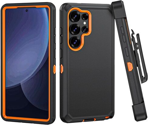 حالة الهاتف لـ Samsung Galaxy S25 Ultra Case ، غلاف حالة حامي الدروع الثقيلة الصلبة مع حزام حزام Clip لـ Samsung S25 Ultra Phone Case (Black+Orange) in Kuwait