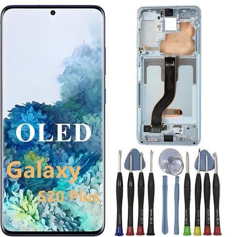 OLED GALAXY S20 Plus Plus Screen Presentive for Samsung S20 Plus 5G Display Touch Screen Digitizer Assembly SM-G985F SM-G986U SM-G986U1 LCD Pudprint (مع إطار أسود + أدوات) in Kuwait