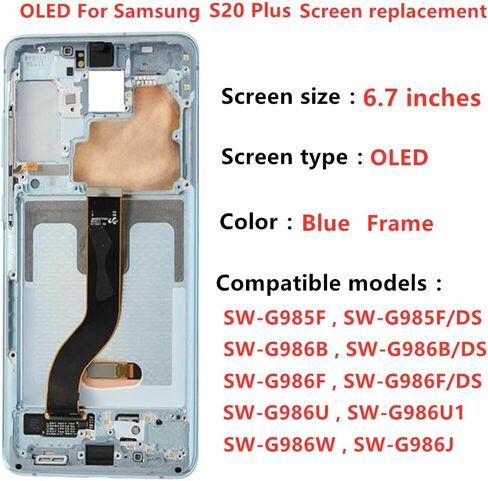 OLED GALAXY S20 Plus Plus Screen Presentive for Samsung S20 Plus 5G Display Touch Screen Digitizer Assembly SM-G985F SM-G986U SM-G986U1 LCD Pudprint (مع إطار أسود + أدوات) in Kuwait