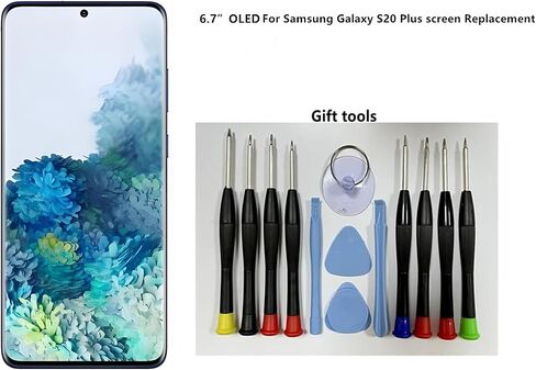 OLED GALAXY S20 Plus Plus Screen Presentive for Samsung S20 Plus 5G Display Touch Screen Digitizer Assembly SM-G985F SM-G986U SM-G986U1 LCD Pudprint (مع إطار أسود + أدوات) in Kuwait