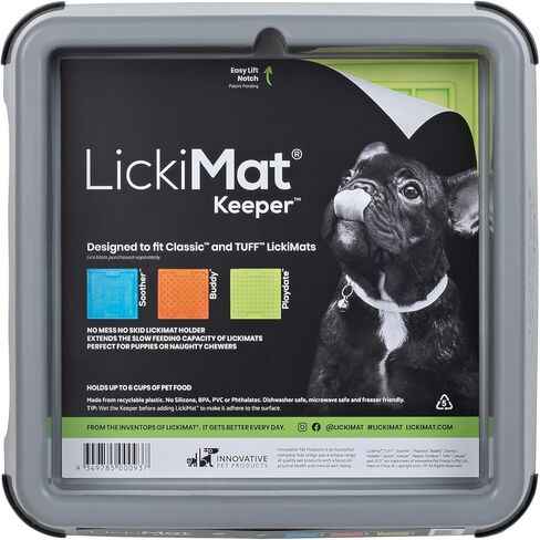 LICKIMAT Indoor Keeper Dog Feeding Station - Slow Feeder Lick Mat Keeper for Dogs Food, Treats, Yoghurt & Peanut Butter - Extend Licky Mats for Dogs into Full Feeder, Grey. in Kuwait