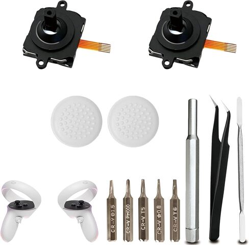 2 Pack Joystick Replacement Kit for Oculus Quest 2 Controller, Repair Kit Compatible with Meta Quest 3 Controller, Including 2 Joysticks, 4 Thumbstick Grips, Screwdriver, Tweezer, Pry Tool in Kuwait