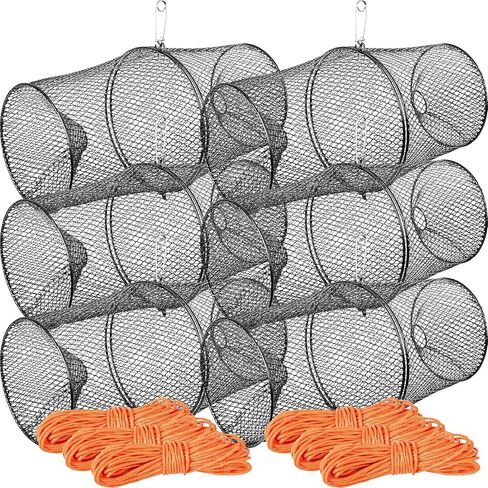 Crawfish Trap with 14.5M Orange Rope, Heavy Duty Steel Mesh with Spring Clip Fishing Trap for Crawdads Crayfish, Black, 3 Packs in Kuwait
