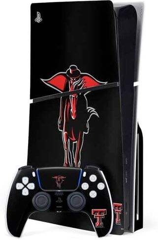Skinit Decal Gaming Skin Compatible with PS5 Slim Disk Bundle - Officially Licensed Texas Tech University Red Raiders Logo Design in Saudi Arabia