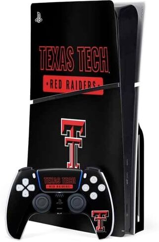 Skinit Decal Gaming Skin Compatible with PS5 Slim Disk Bundle - Officially Licensed Texas Tech University Red Raiders Logo Design in Saudi Arabia