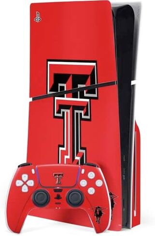 Skinit Decal Gaming Skin Compatible with PS5 Slim Disk Bundle - Officially Licensed Texas Tech University Red Raiders Logo Design in Saudi Arabia