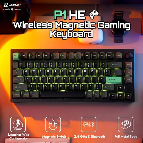 P1 HE 75% Wireless Custom Mechanical Gaming Keyboard with Gateron Double-Rail Magnetic Switches Full Assembled Knob Version - Black in Saudi Arabia