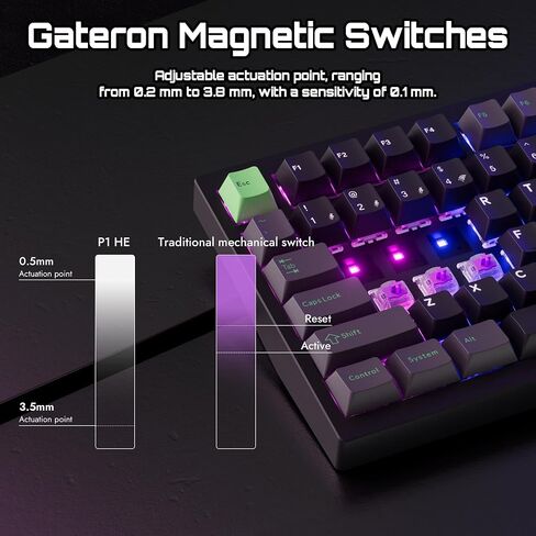 P1 HE 75% Wireless Custom Mechanical Gaming Keyboard with Gateron Double-Rail Magnetic Switches Full Assembled Knob Version - Black in Saudi Arabia