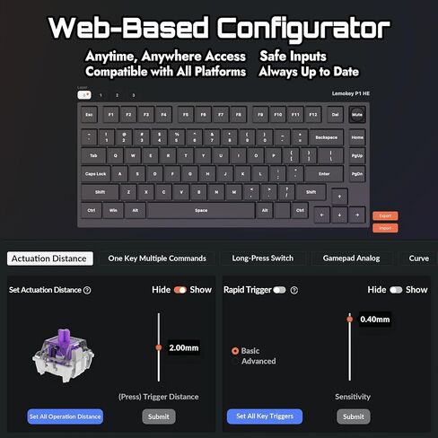 P1 HE 75% Wireless Custom Mechanical Gaming Keyboard with Gateron Double-Rail Magnetic Switches Full Assembled Knob Version - Black in Saudi Arabia